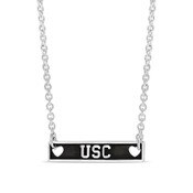 USC Trojans Oxidized Sterling Silver Rectangular Bar Necklace with Double Link Chain